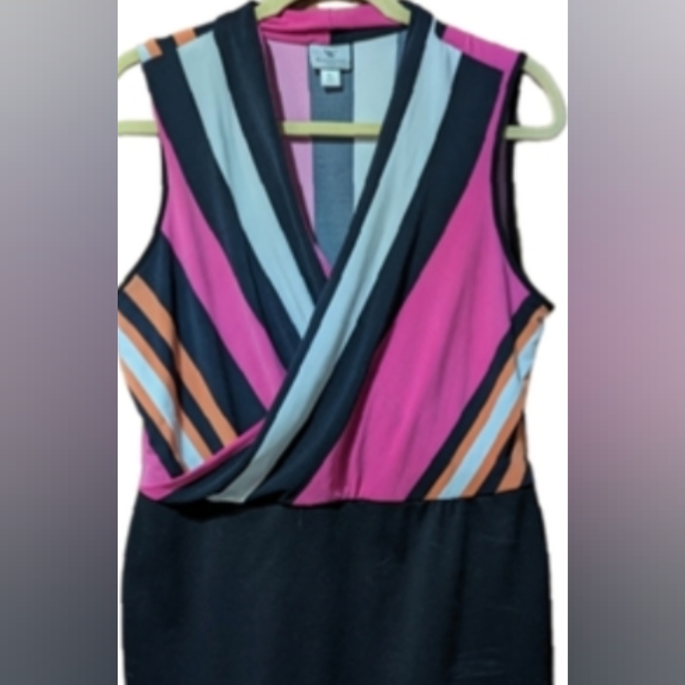 Dress. Worthington. Cocktail. Pink orange & white top, black Bottom - Picture 2 of 6